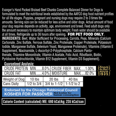 Evanger's Dog Wet Food Braised Beef Chunks With Gravy 12oz