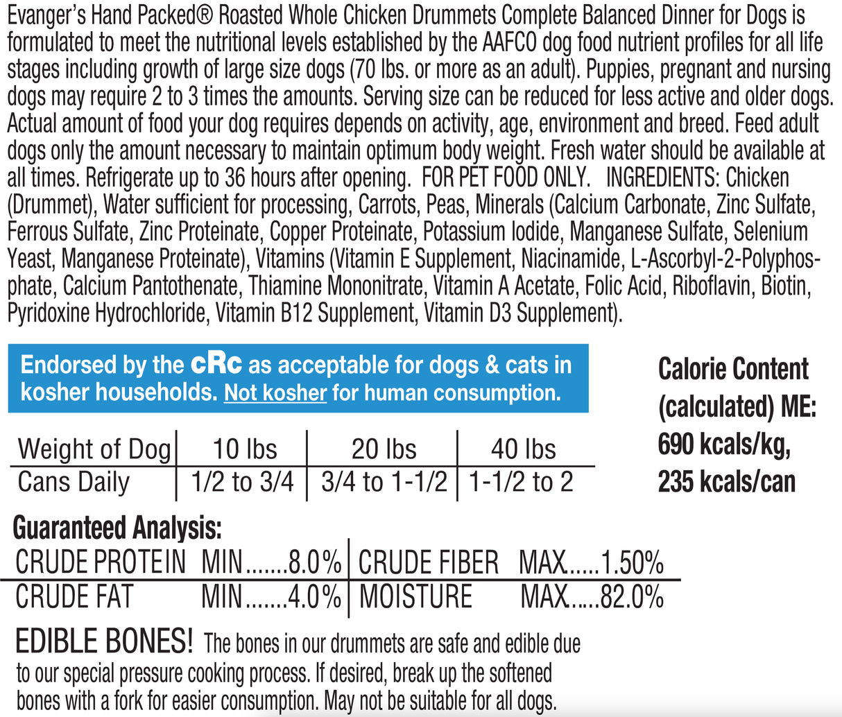 Evanger's Dog Wet Food Roasted Chicken Drumettes 12.5oz