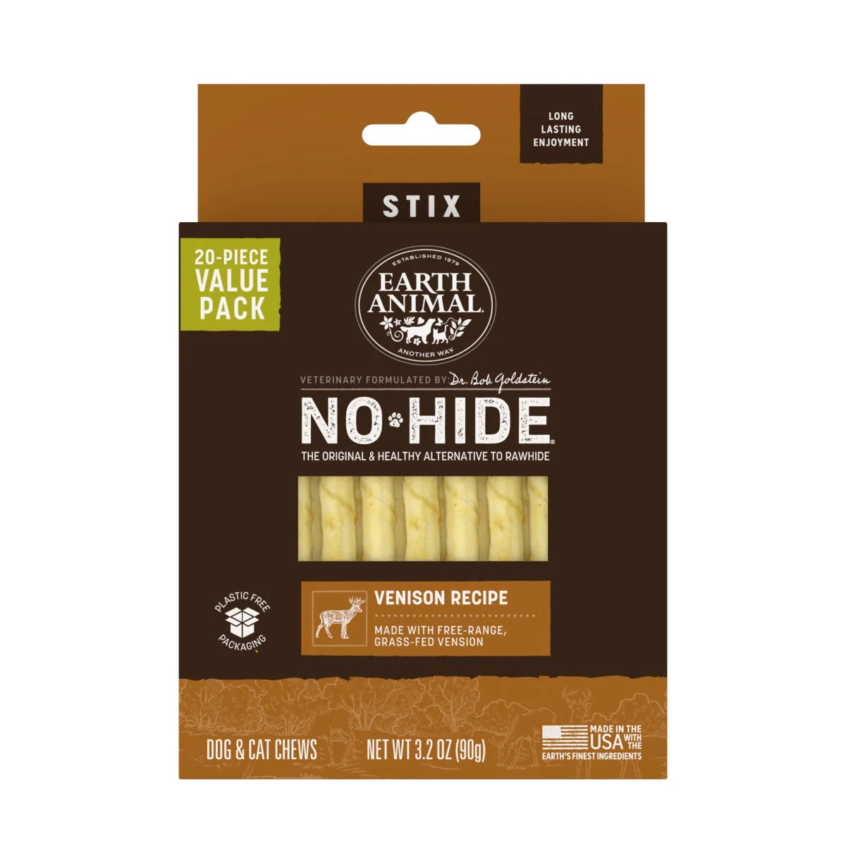 Earth Animal No Hide Stix Venison Dog Treats (20 Pack)