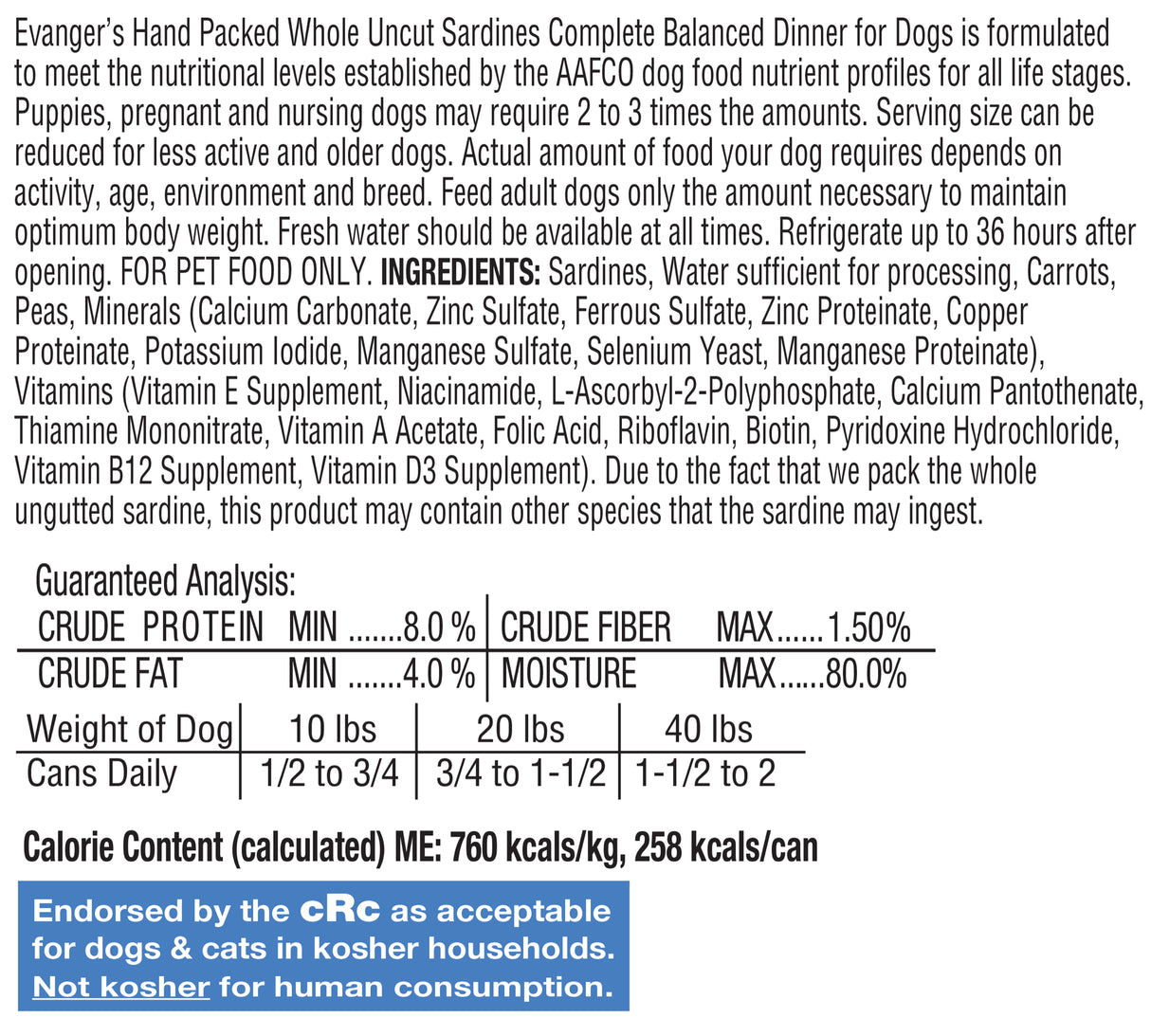 Evanger's Dog Wet Food Whole Uncut Sardines 12oz