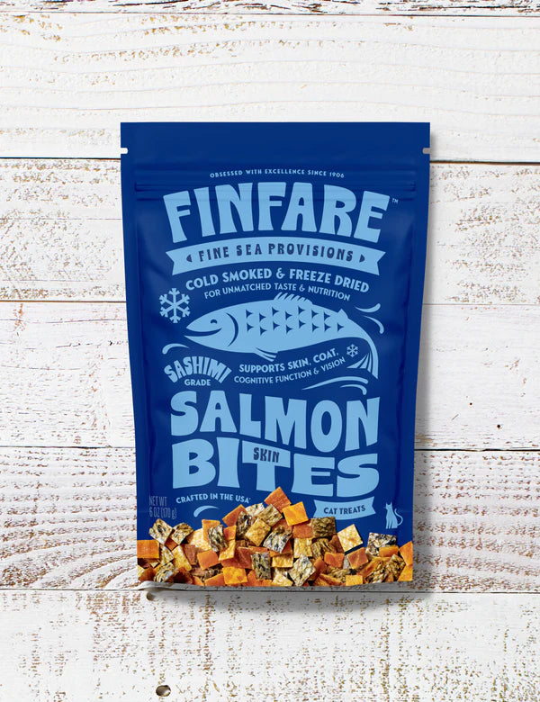 Finfare Cold Smoked & Freeze Dried Smoked Salmon Skin Bites Cat Treats (1.3oz Bag)