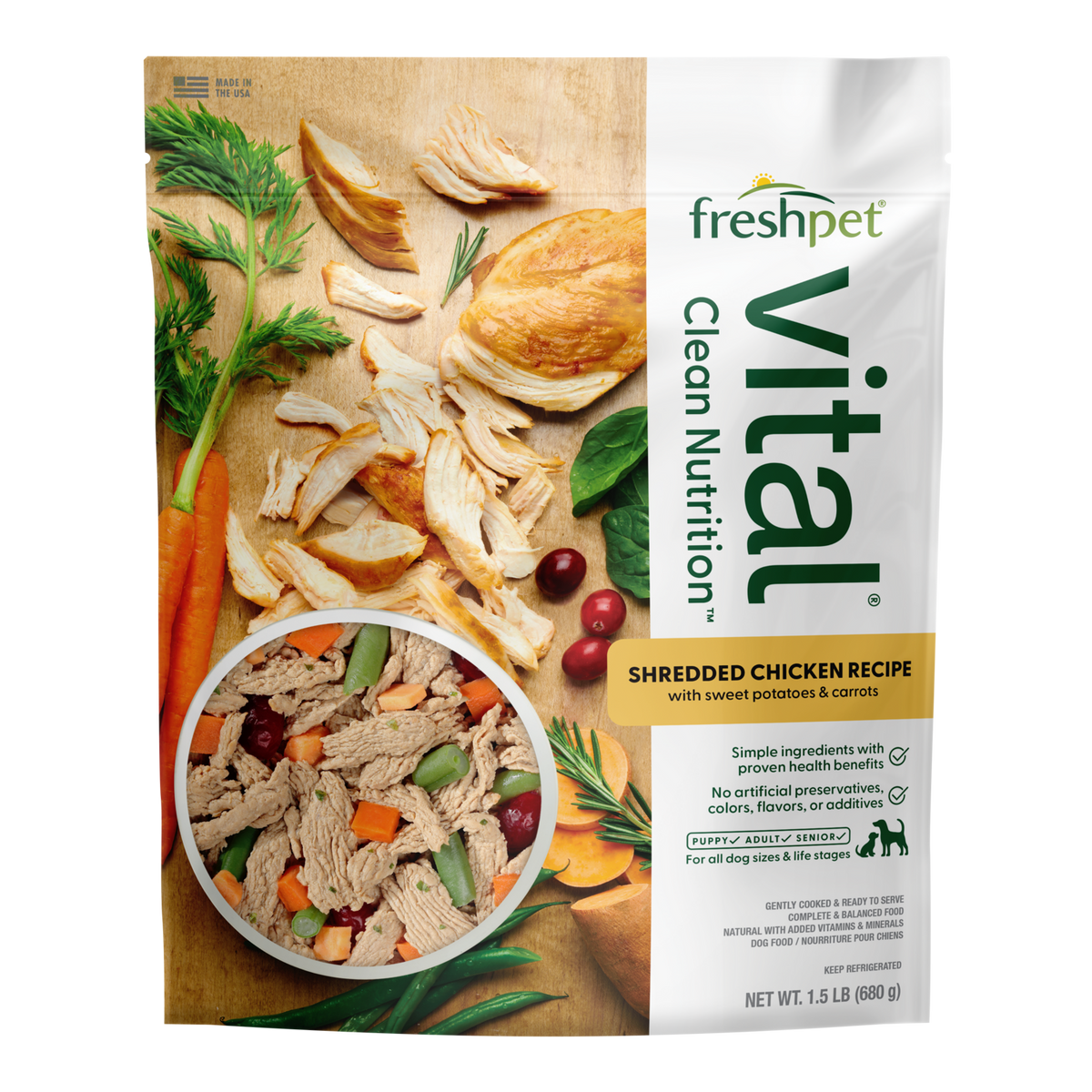 FreshPet Vital Cooked Refrigerated Dog Food Fresh Cuts Shredded Chicken Recipe