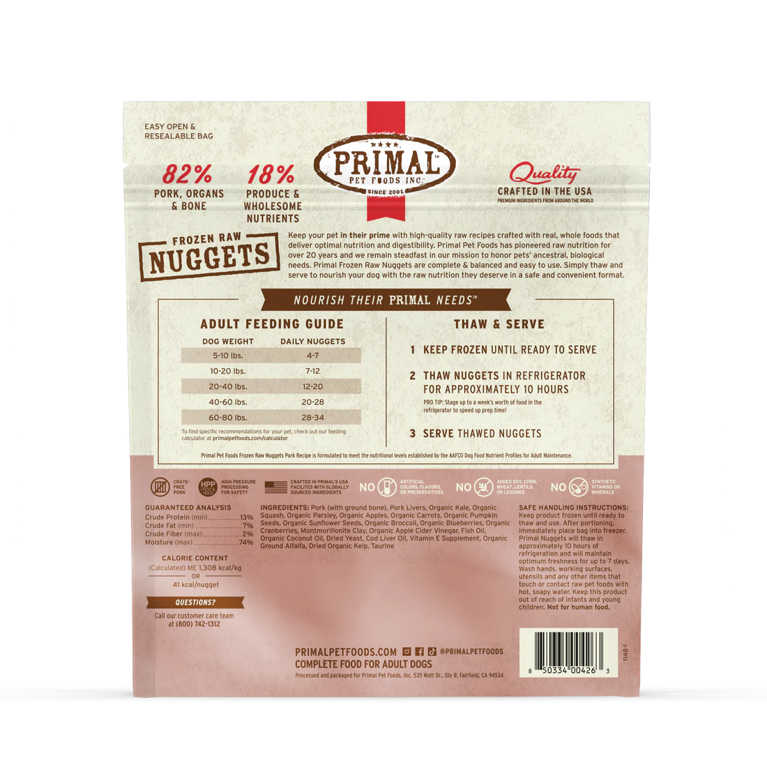 Primal Frozen Raw Nuggets Pork Recipe Dog Food