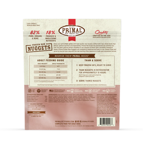 Primal Frozen Raw Nuggets Pork Recipe Dog Food