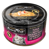 Atún/pescado marino Fussie Cat Black Label en salsa, 2,82 oz