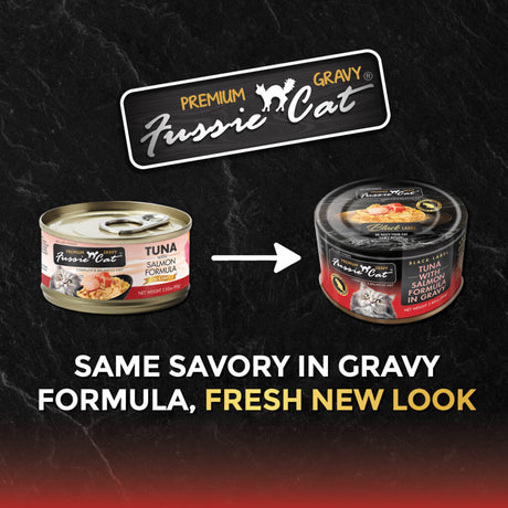 Fussie Cat Wet Food Black Label Tuna & Salmon in Gravy 2.82oz