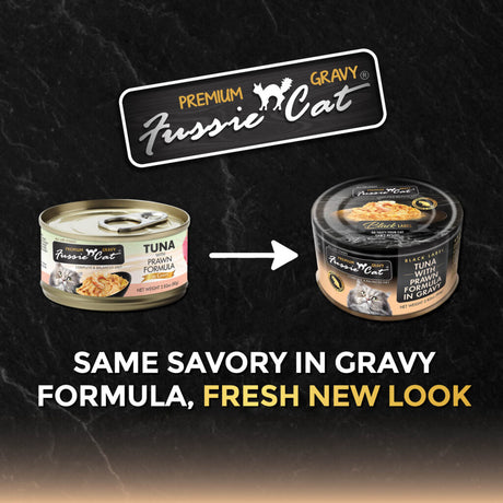 Fussie Cat Wet Food Black Label Tuna with Prawn Formula in Gravy 2.82oz
