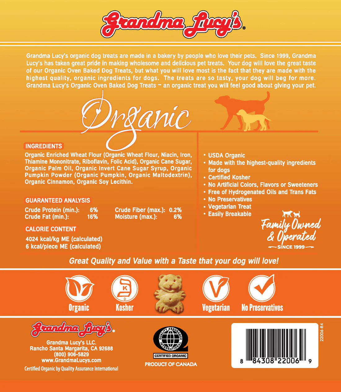 Grandma Lucy's Organic Pumpkin Baked Dog Treats (14oz Bag)