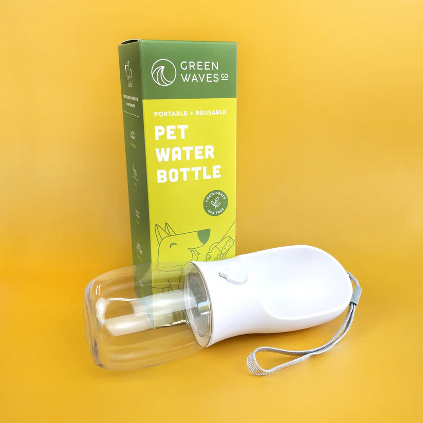 Green Waves Portable Pet Water Bottle White10 oz