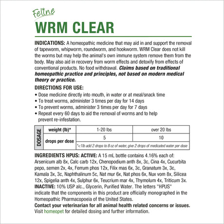 HomeoPet Feline WRM Clear for Cats