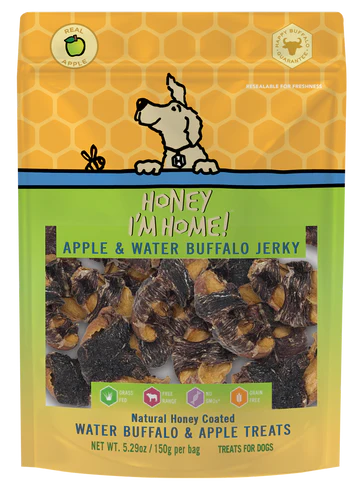 Honey I'm Home! Natural Honey Coated Water Buffalo & Apple Jerky Dog Treats (5.29oz Bag)