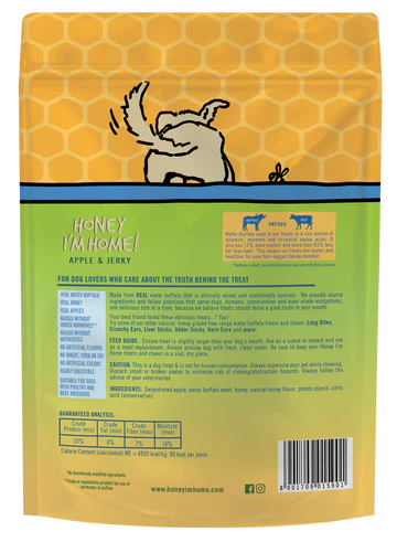 Honey I'm Home! Natural Honey Coated Water Buffalo & Apple Jerky Dog Treats (5.29oz Bag)
