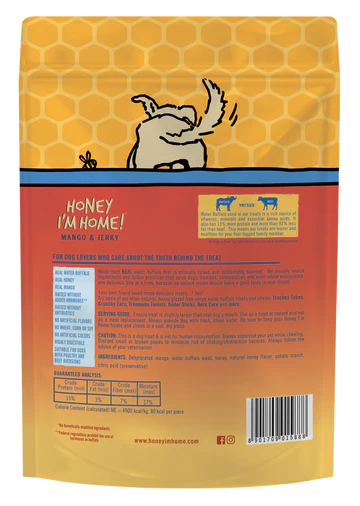 Honey I'm Home! Natural Honey Coated Water Buffalo & Mango Jerky Dog Treats (5.29oz Bag)
