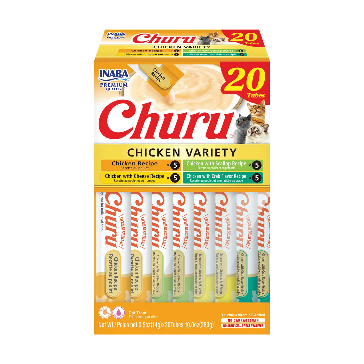 Tubos variados de pollo Inaba Churu, paquete de 20