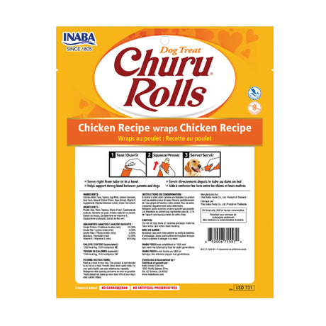 Inaba Dog Treat Churu Rolls Chicken Wraps Chicken 8 Pack