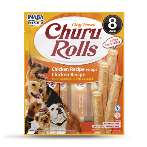 Inaba Dog Treat Churu Rolls Chicken Wraps Chicken 8 Pack