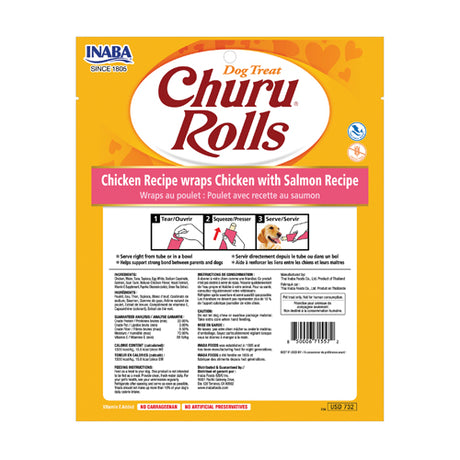 Inaba Dog Treat Churu Rolls Chicken Wraps Chicken & Salmon 8pk