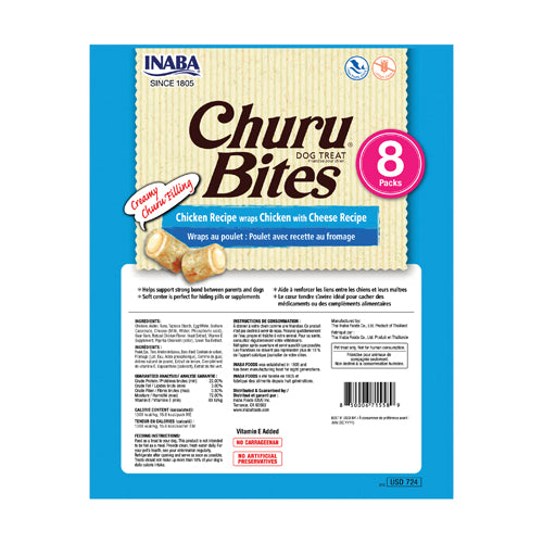 Inaba Dog Treats Churu Bites Chicken Wraps Chicken & Cheese 8 pack