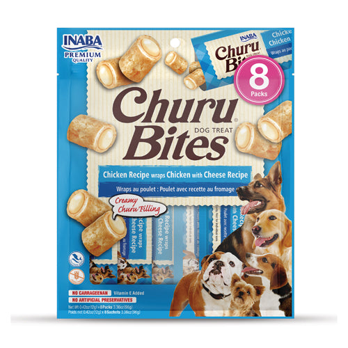 Inaba Dog Treats Churu Bites Chicken Wraps Chicken & Cheese 8 pack