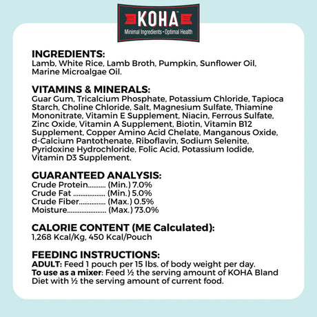 Koha Bland Diet Lamb & White Rice Recipe for Dogs (12.5oz)