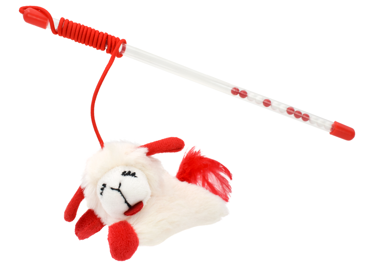 Multipet Lamb Chop Wand Refillable Cat Toy (12")