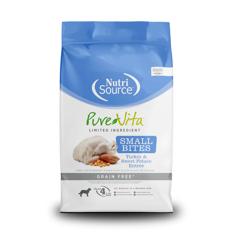NutriSource Pure Vita Grain Free Turkey & Sweet Potato Small Bites Dry Dog Food (4lb Bag)