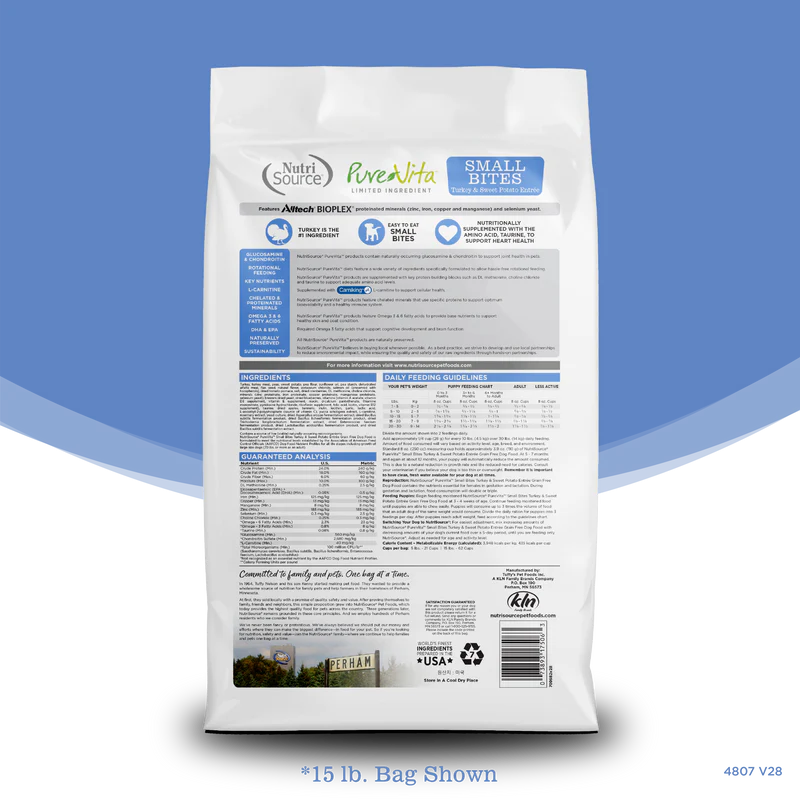 NutriSource Pure Vita Grain Free Turkey & Sweet Potato Small Bites Dry Dog Food (4lb Bag)