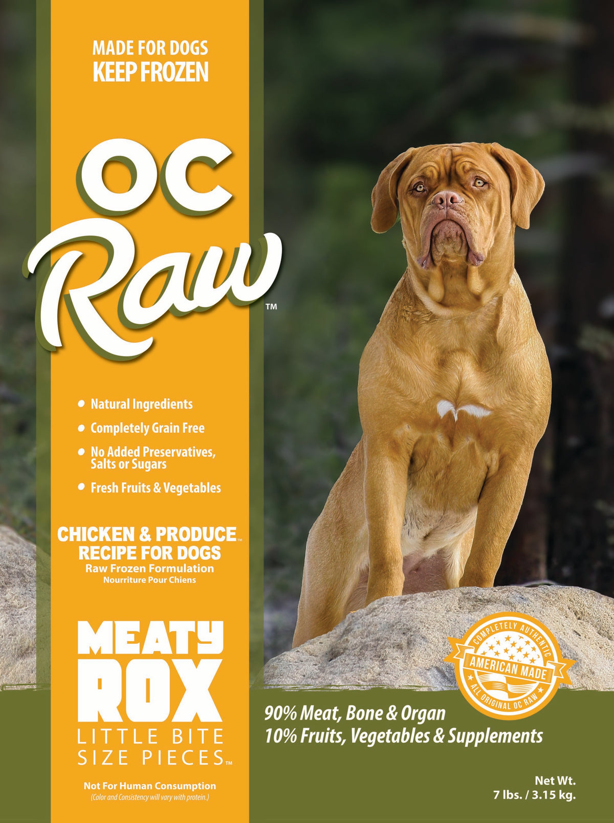 OC Raw Chicken & Produce Meaty Rox Frozen Raw Dog Food (3lb bag)