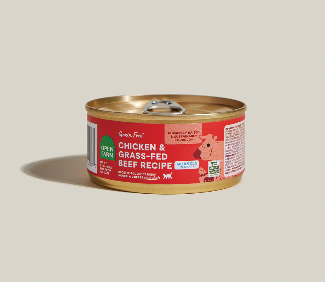Open Farm Grain Free Chicken & Grass Fed Beef Morsels in Gravy (5.3oz can)