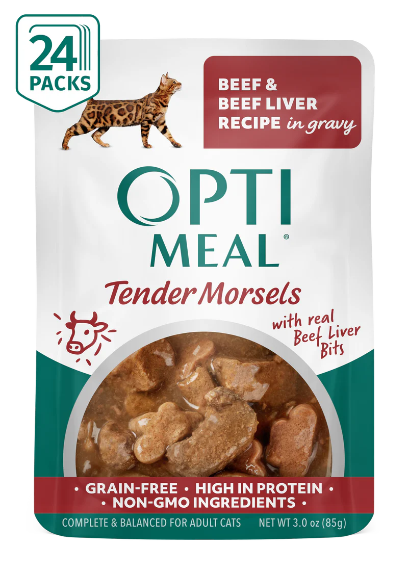 OptiMeal Grain-Free Adult Tender Morsels with Beef & Beef Liver in Gravy Wet Cat Food (3oz pouch)