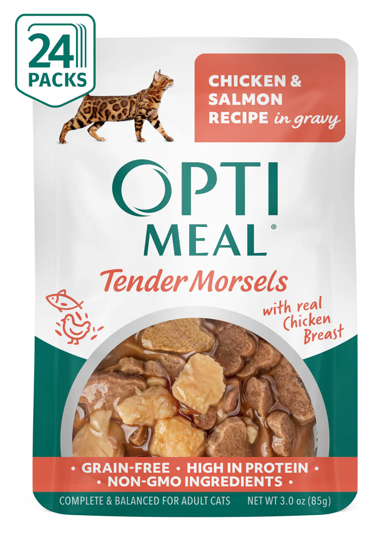 OptiMeal Grain-Free Adult Chicken & Salmon Recipe in Gravy Wet Cat Food (3oz pouch)