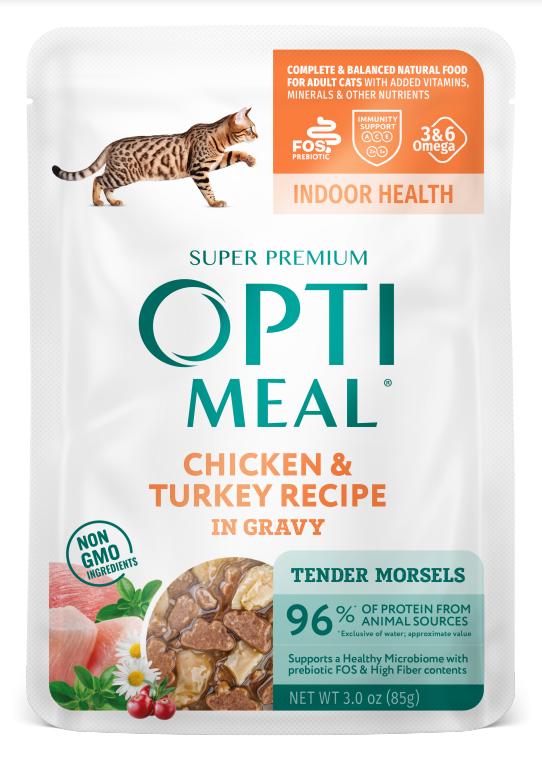Optimeal Grain-Free Adult Indoor Health Chicken & Turkey Recipe in Gravy Wet Cat Food (3oz pouch)