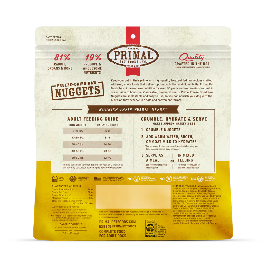 Primal Dog Freeze-Dried Rabbit Formula Nuggets 14oz