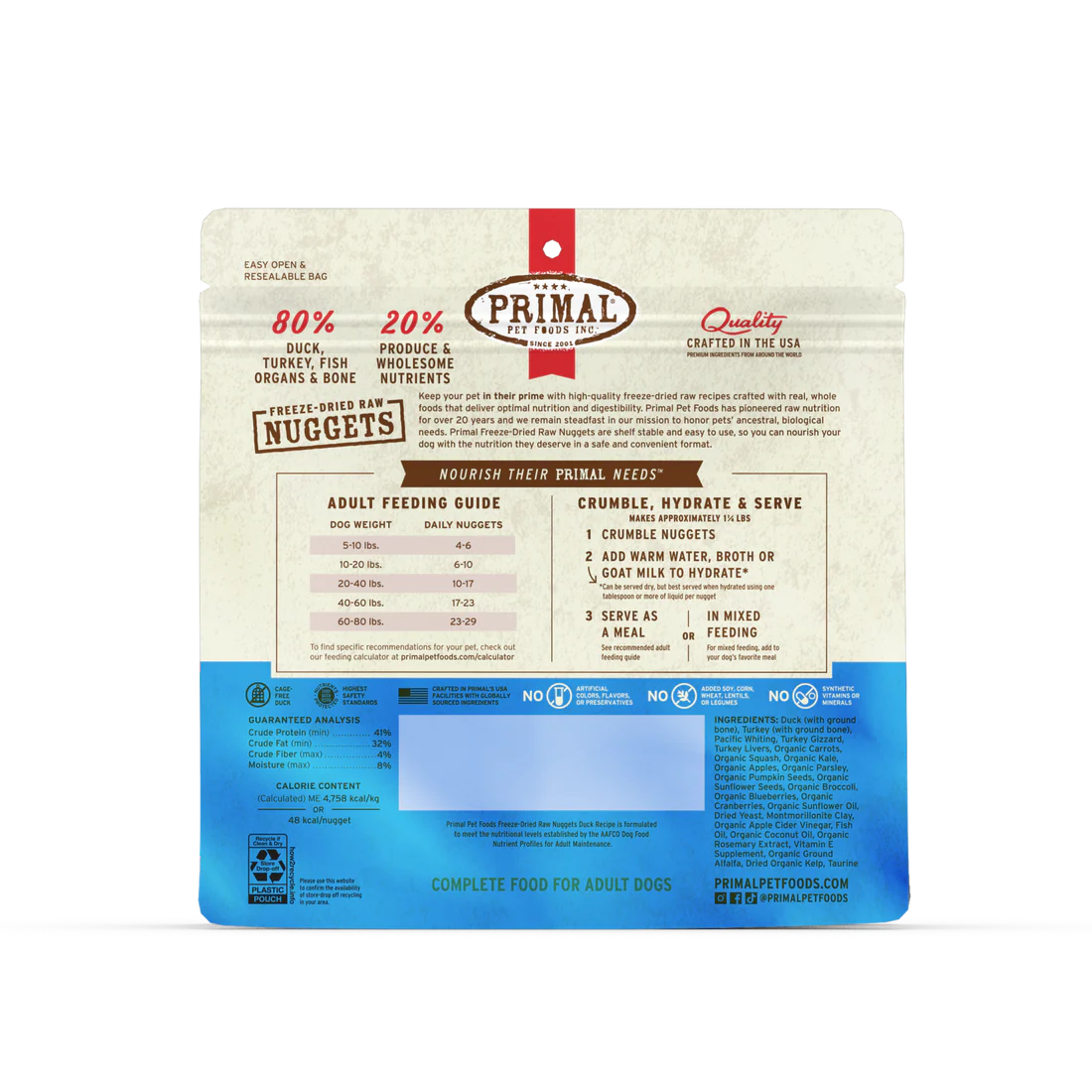 Primal Dog Freeze-Dried Nuggets Duck Formula 14oz