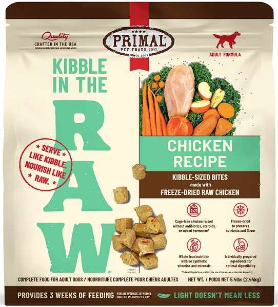 Primal Freeze-Dried Dog Food Kibble in the Raw Chicken Recipe 5.4lb