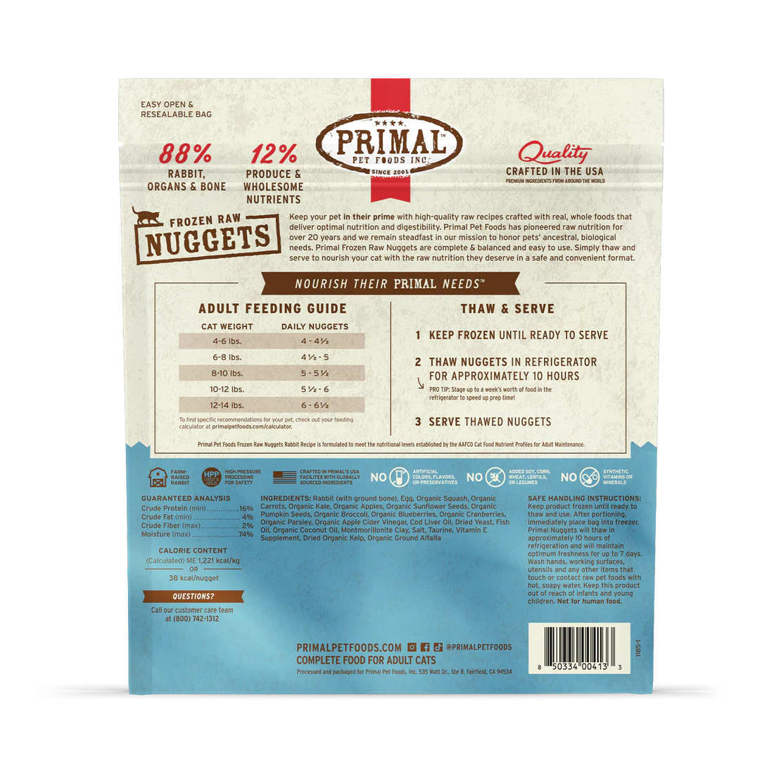 Primal Frozen Raw Nuggets Rabbit Recipe Cat Food