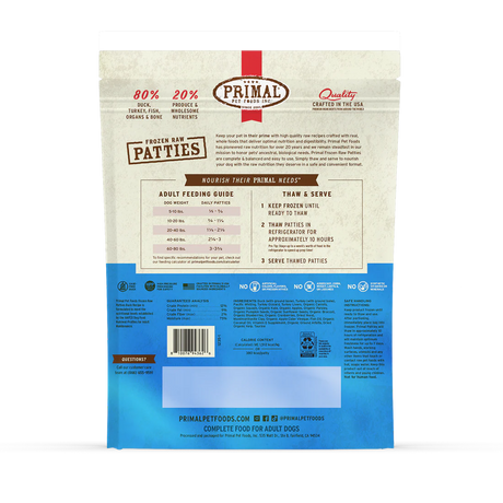 Primal Dog Frozen Duck Patties 6lb