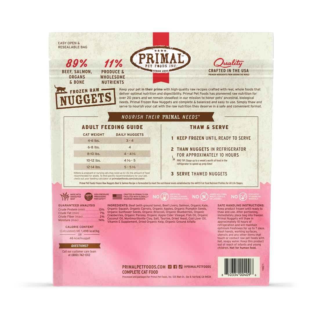 Primal Frozen Raw Nuggets Beef & Salmon Recipe Cat Food