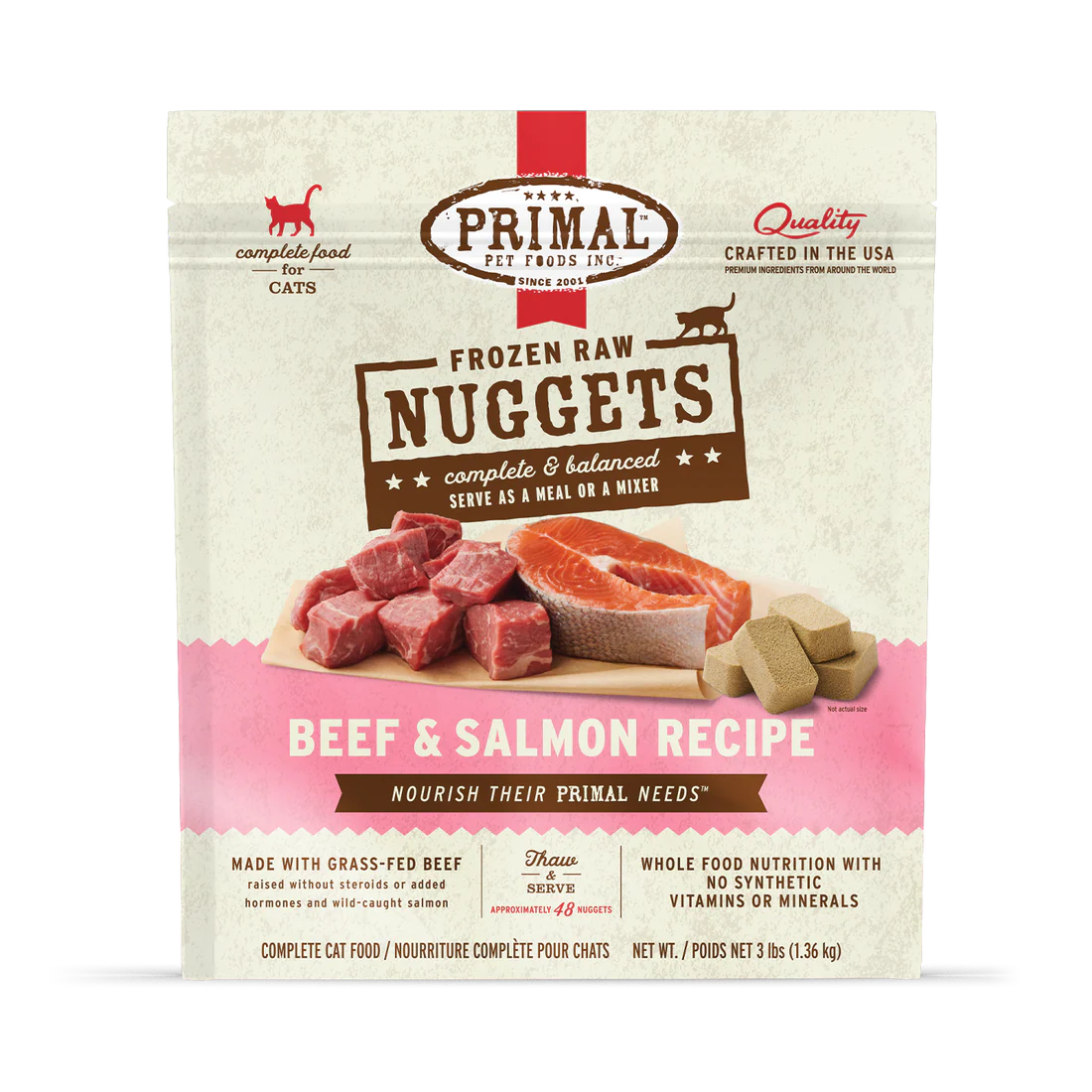 Primal Frozen Raw Nuggets Beef & Salmon Recipe Cat Food