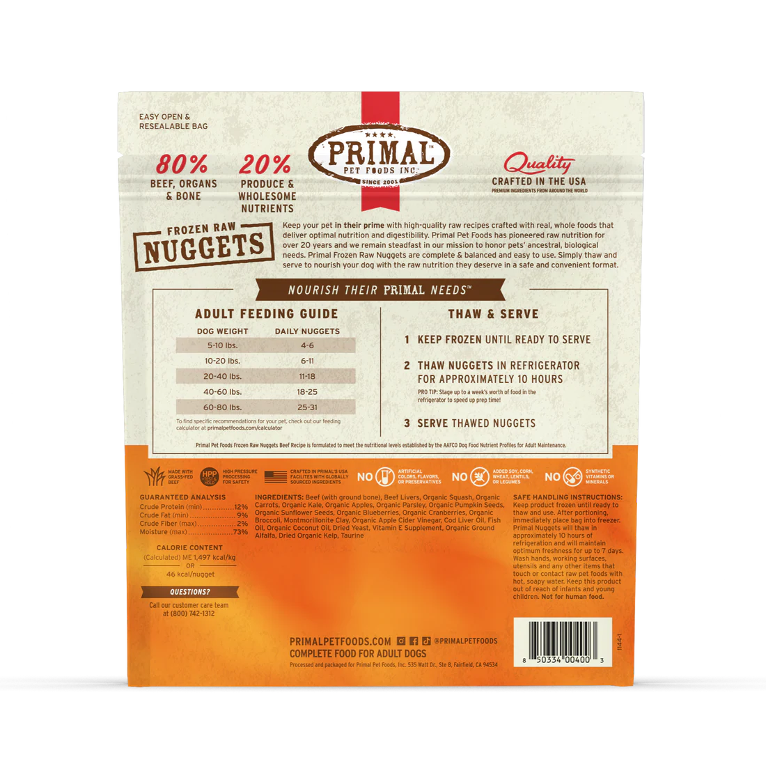 Primal Frozen Raw Nuggets Beef Recipe Dog Food