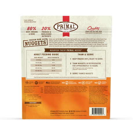 Primal Frozen Raw Nuggets Beef Recipe Dog Food