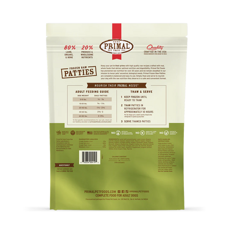 Primal Frozen Raw Patties Lamb Formula Dog Food