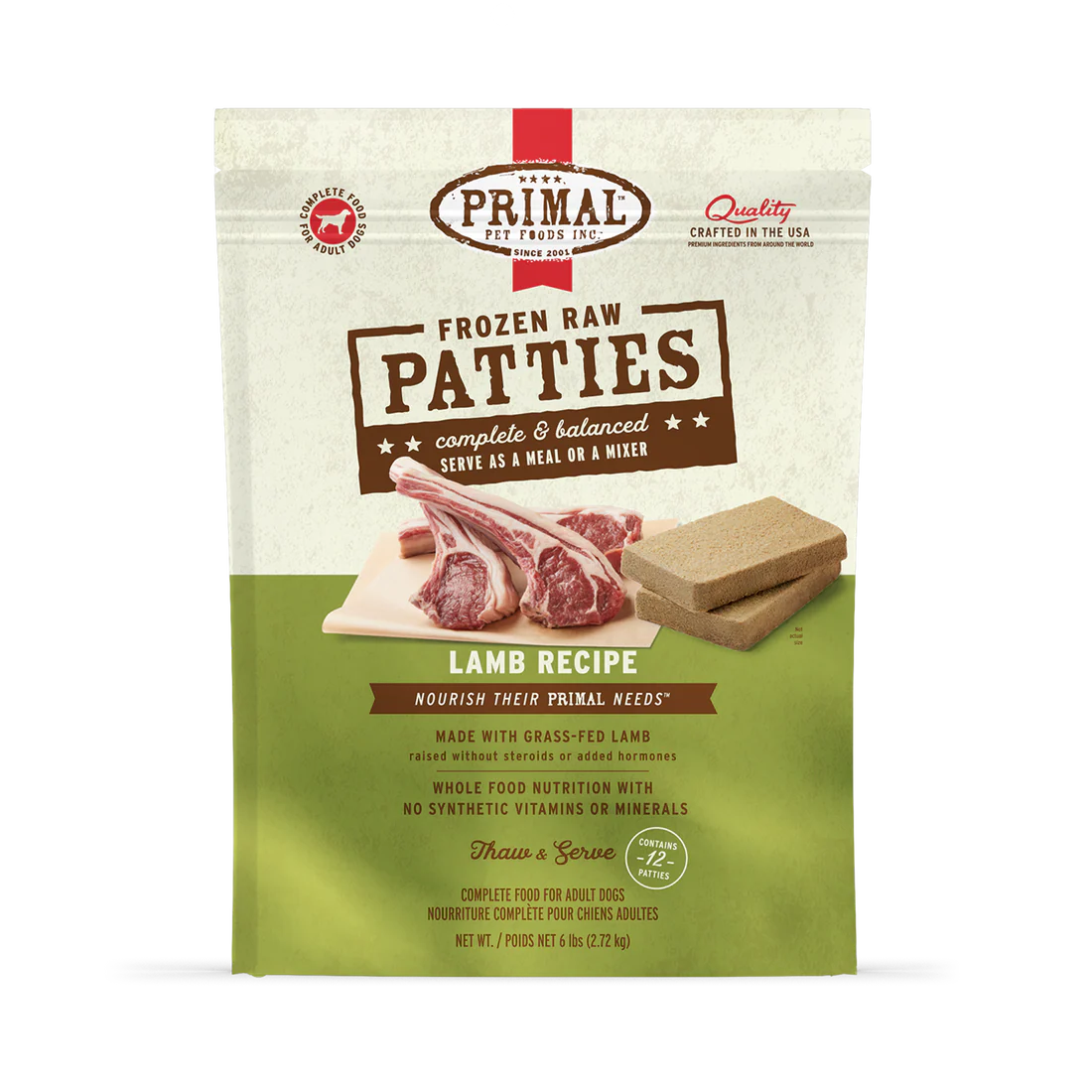 Primal Frozen Raw Patties Lamb Formula Dog Food