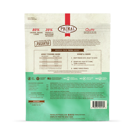 Primal Raw Frozen Dog Food Pronto Chicken Formula