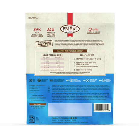 Alimento crudo congelado para perros Primal Pronto Fórmula con pato