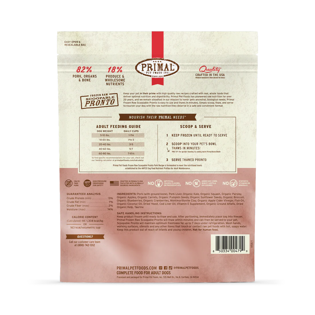 Primal Raw Frozen Dog Food Pronto Pork Formula