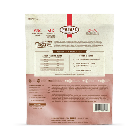 Primal Raw Frozen Dog Food Pronto Pork Formula