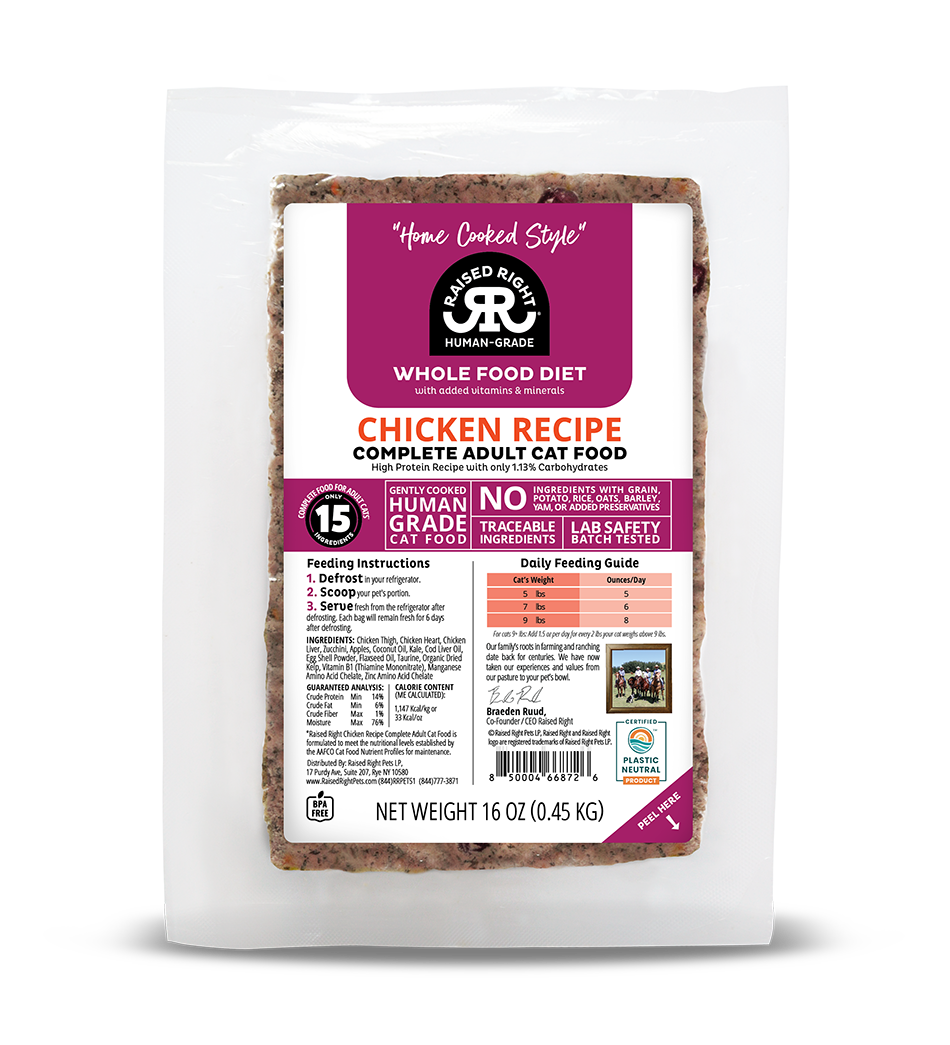 Raised Right Chicken Adult Cat Frozen Cooked Food Adult (1lb)