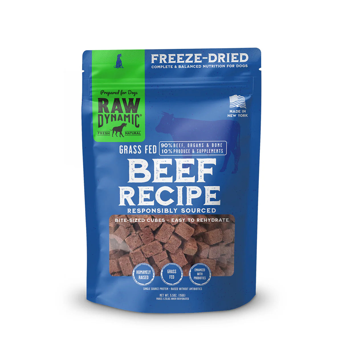 Alimento liofilizado para perros Raw Dynamic con carne de res alimentada con pasto