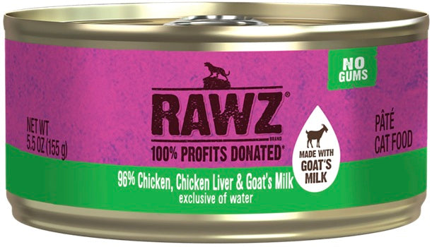 Rawz Wet Cat Food 96% Chicken, Chicken Liver and Goat's Milk Pate 5.5oz